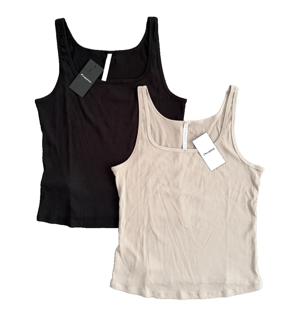 NWT Lot of 2 Fabletics Womens XXL/1X Modal Rib Tank Tops Black & Brutalist Khaki